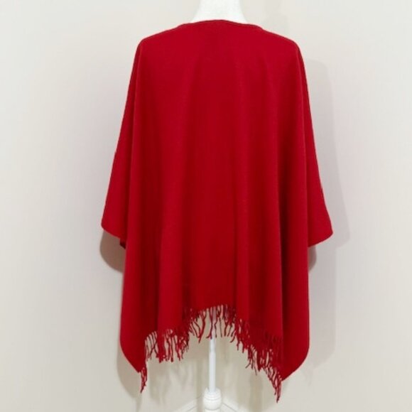 Brooks Brothers 346 Red Cashmere Wool Cape Wrap Poncho Shawl Sweater w/ Fringe - Picture 4 of 5